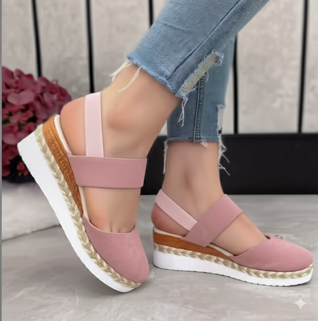 Pink Suede Wedge Sandals