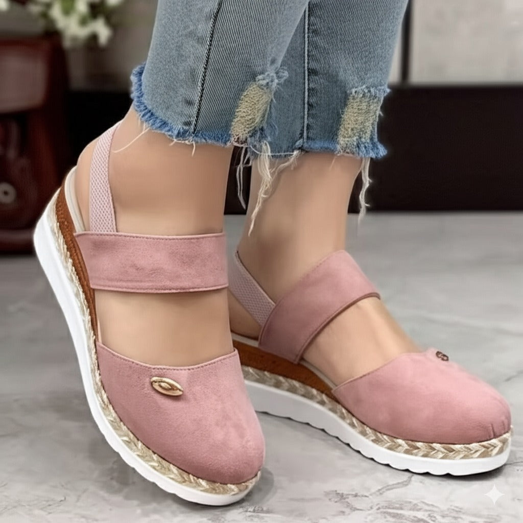Pink Suede Wedge Sandals