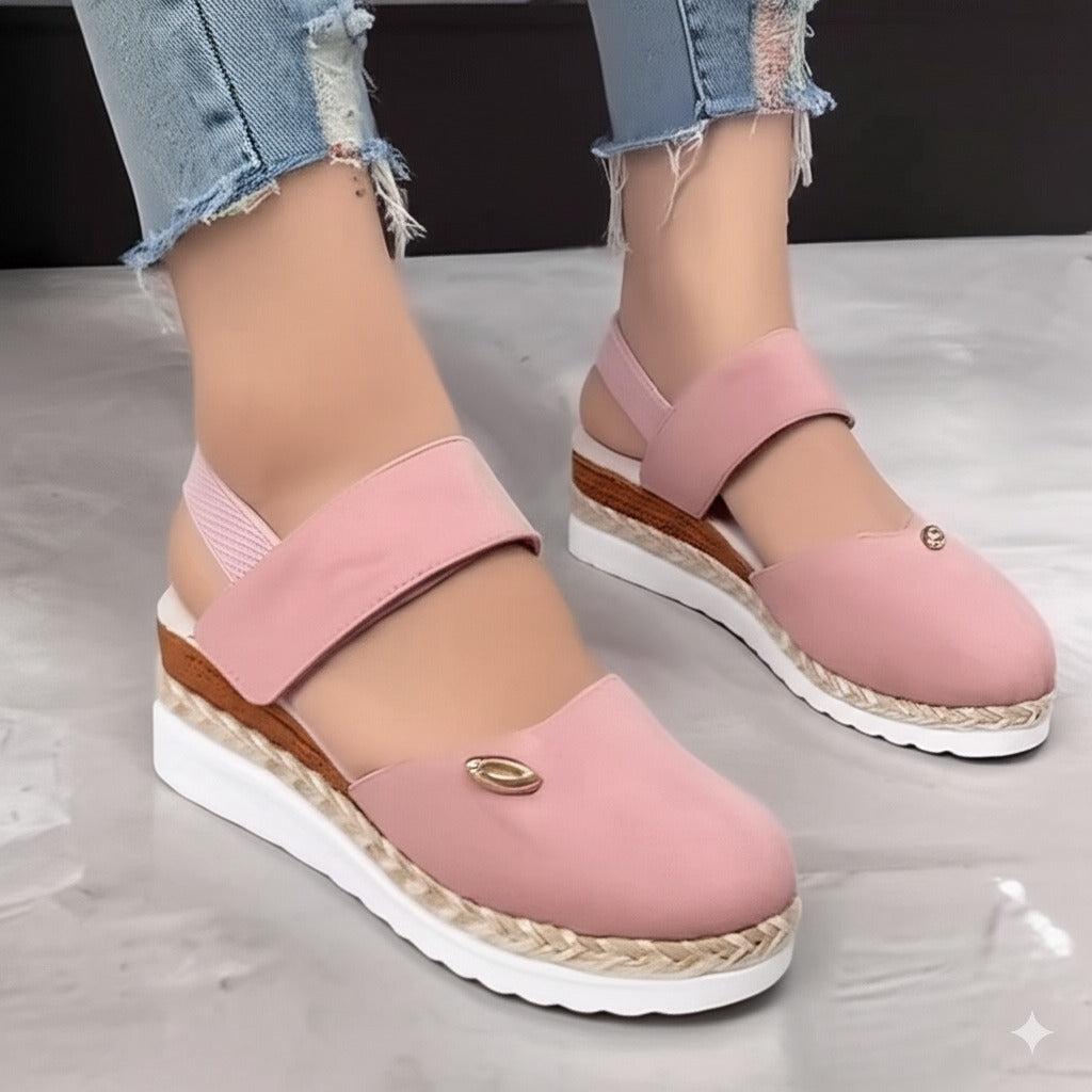 Pink Suede Wedge Sandals