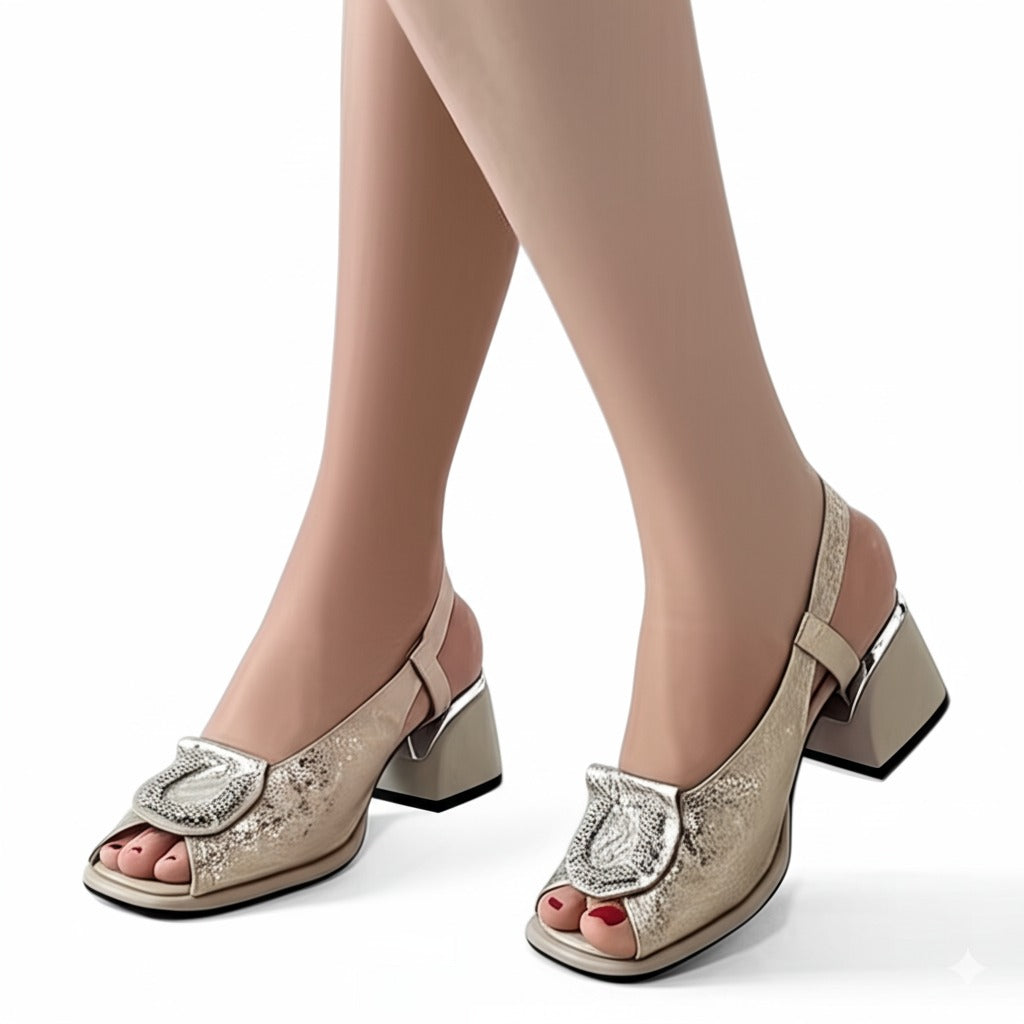 Glamorous Gold Snake Print Sandals