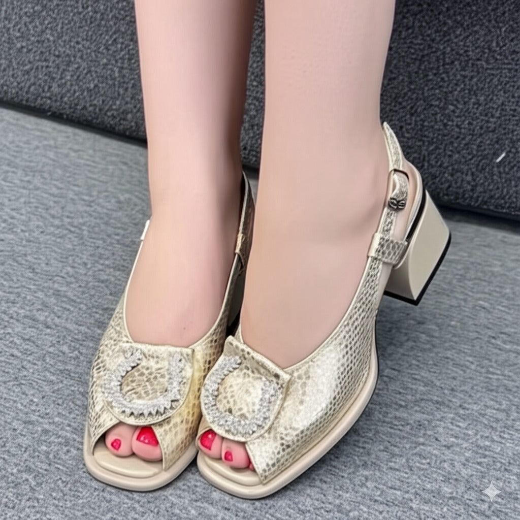 Glamorous Gold Snake Print Sandals