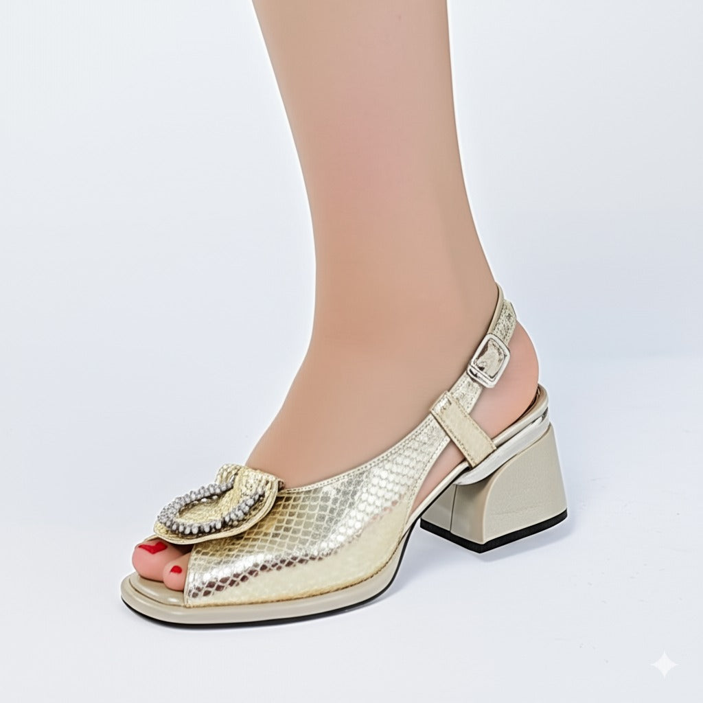 Glamorous Gold Snake Print Sandals