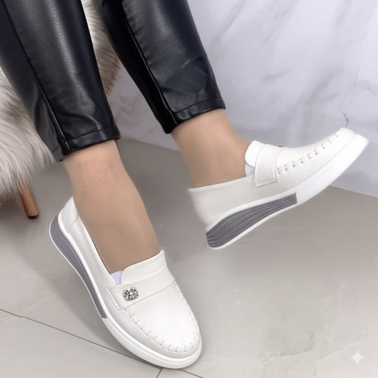 White Slip - On Loafers with Embellishment