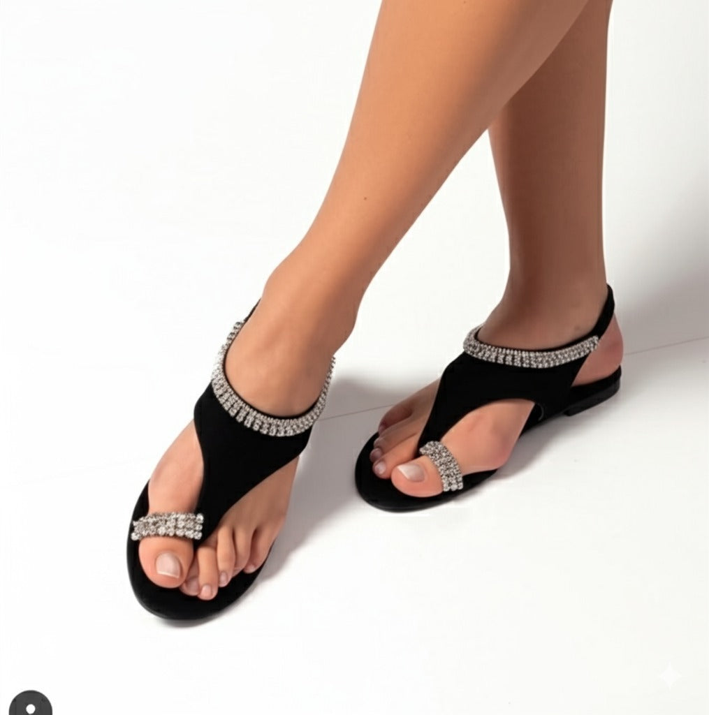Rhinestone Embellished Thong Sandals
