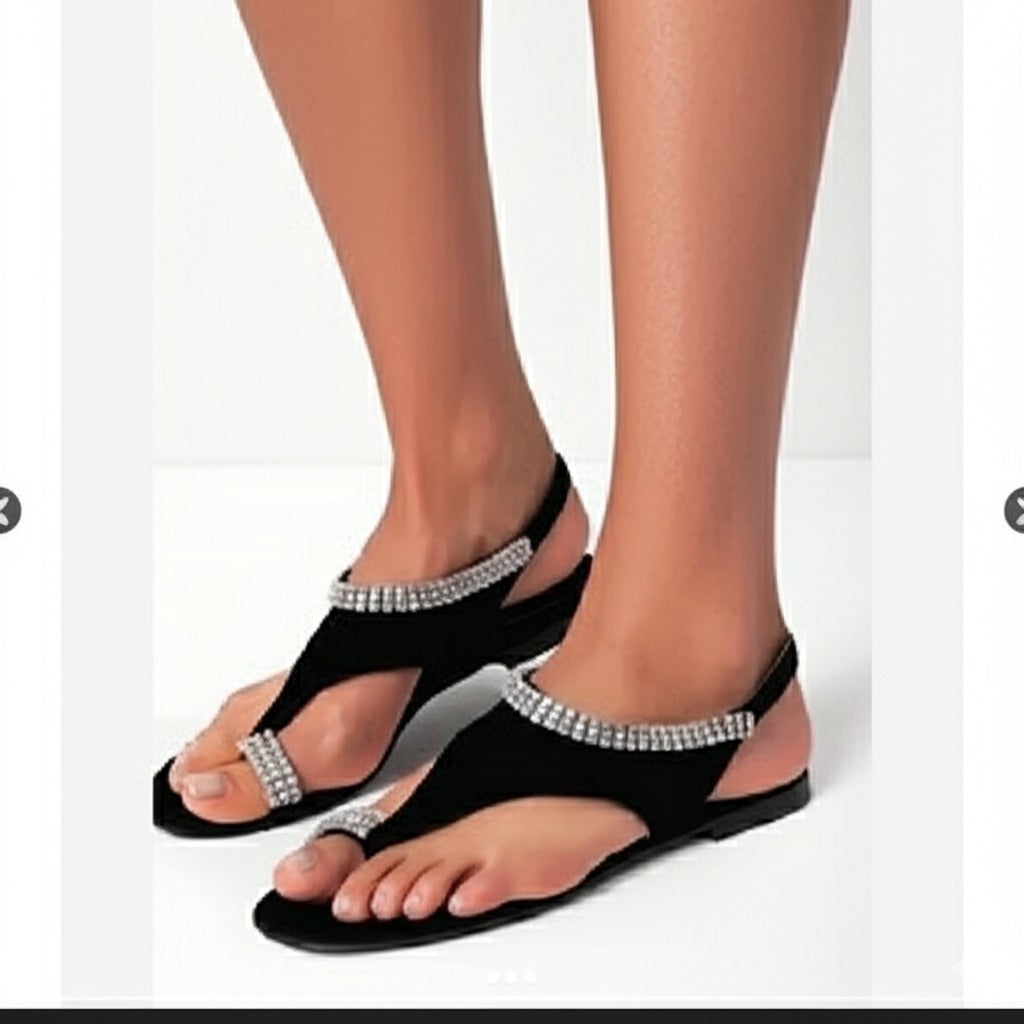 Rhinestone Embellished Thong Sandals