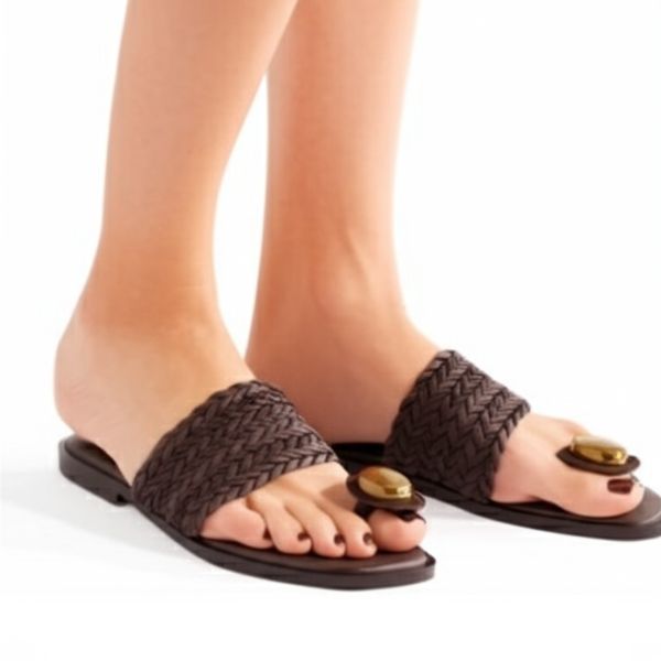 Braided Thong Sandals with Decorative Stone