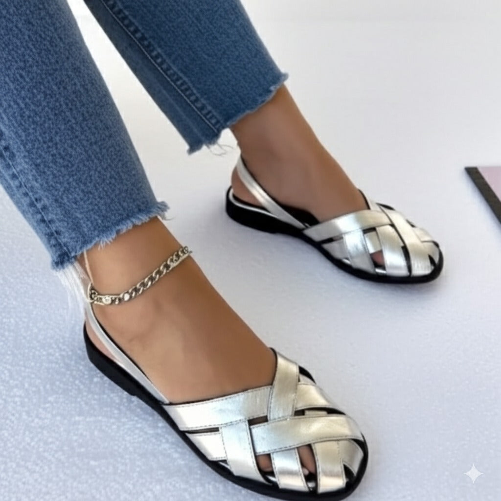 Silver Crisscross Slide Sandals