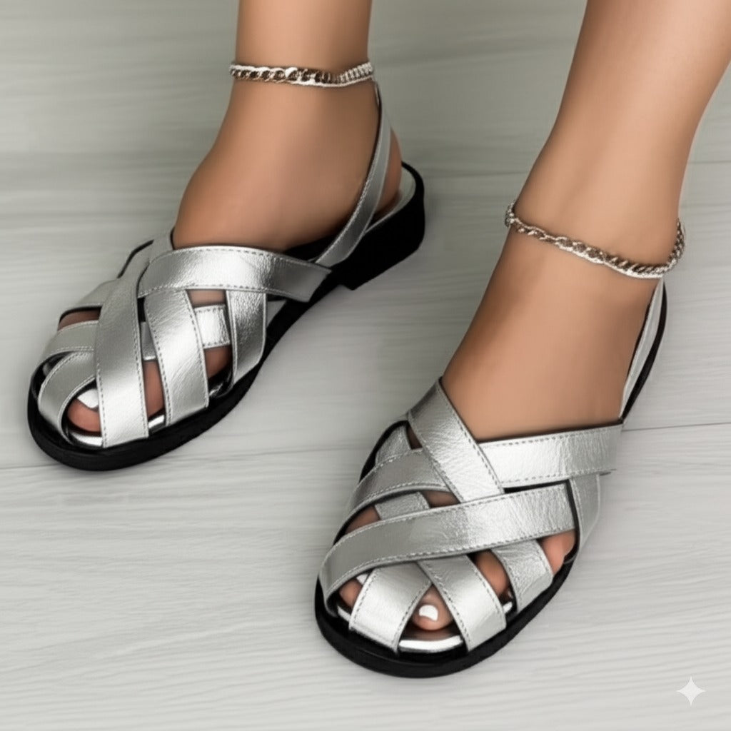 Silver Crisscross Slide Sandals