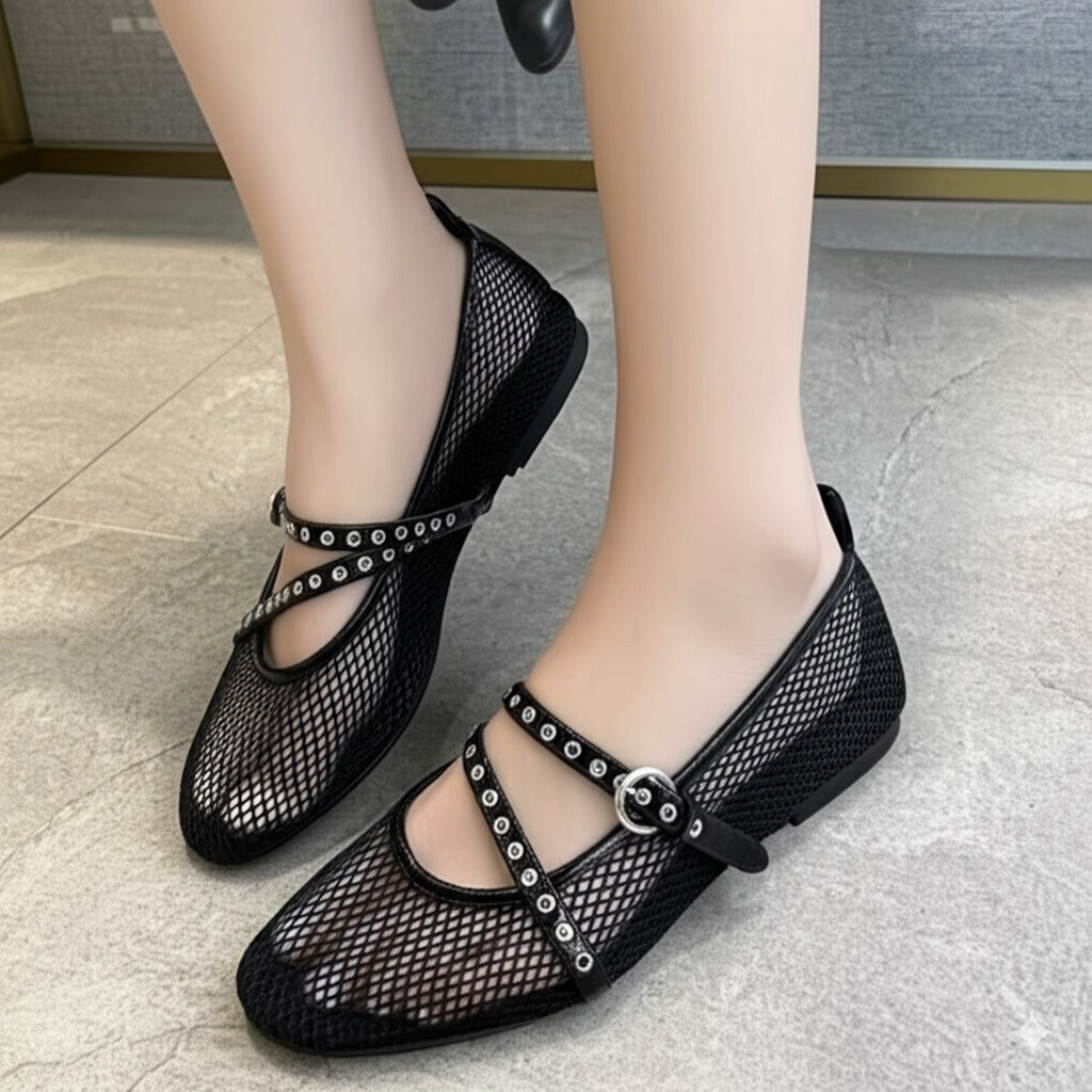 Stylish Black Mesh Flat Shoes