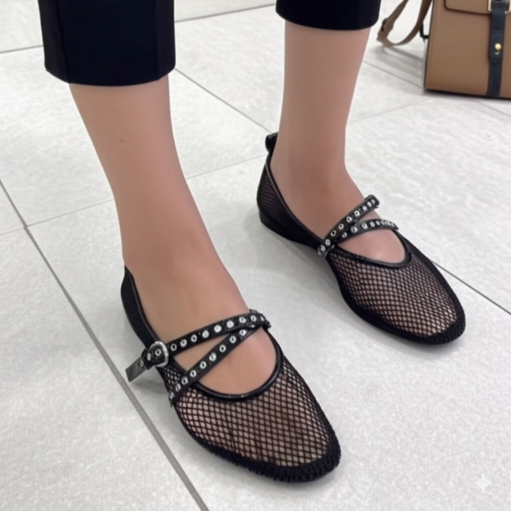 Stylish Black Mesh Flat Shoes