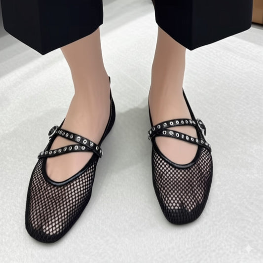 Stylish Black Mesh Flat Shoes