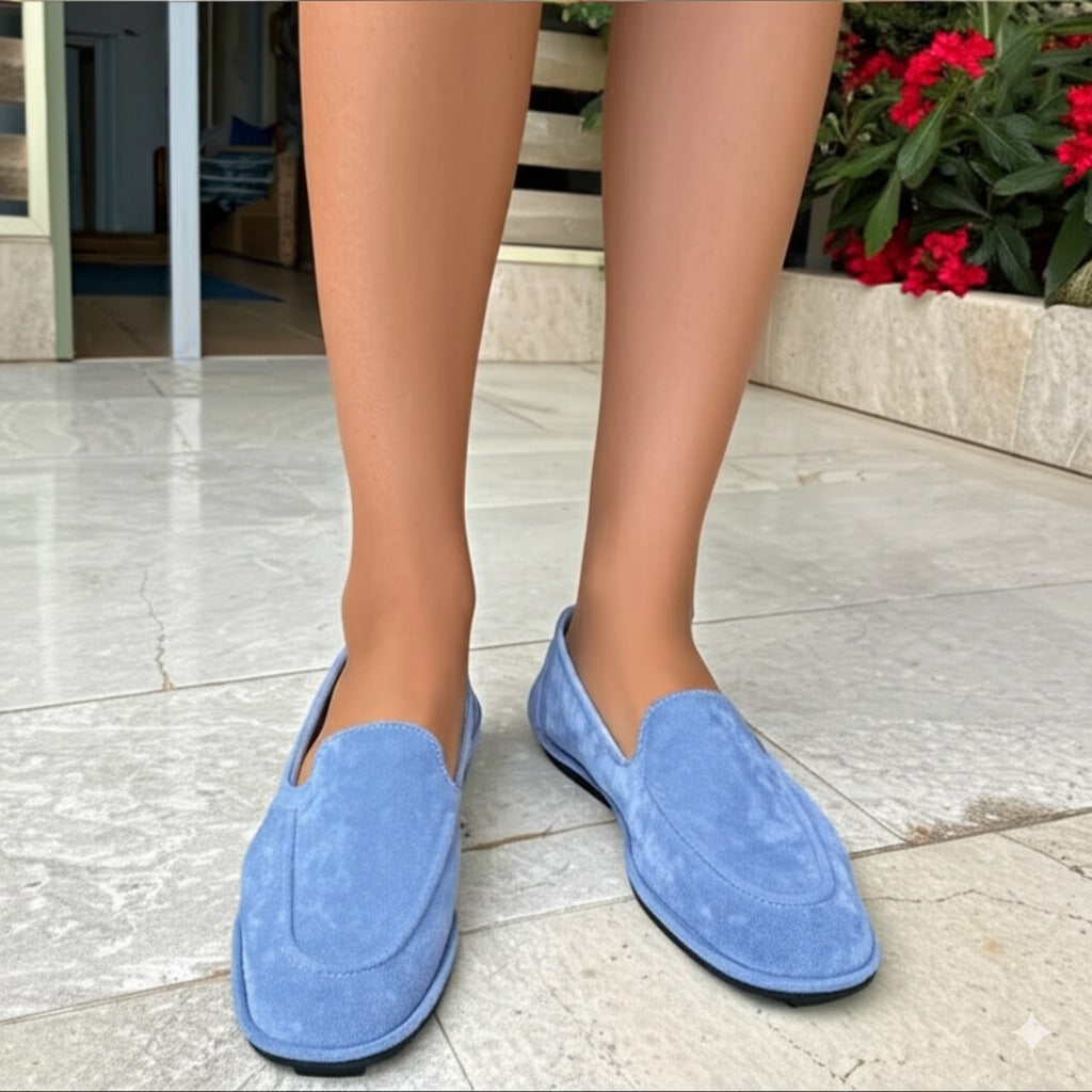 Light Blue Suede Slip - On Loafers