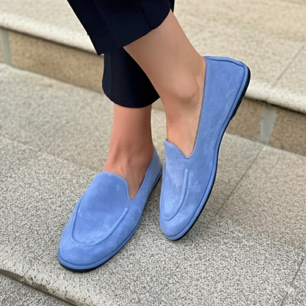 Light Blue Suede Slip - On Loafers