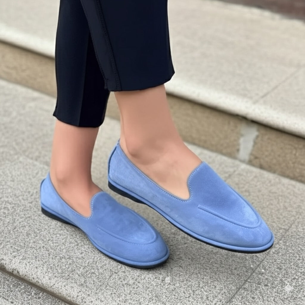 Light Blue Suede Slip - On Loafers