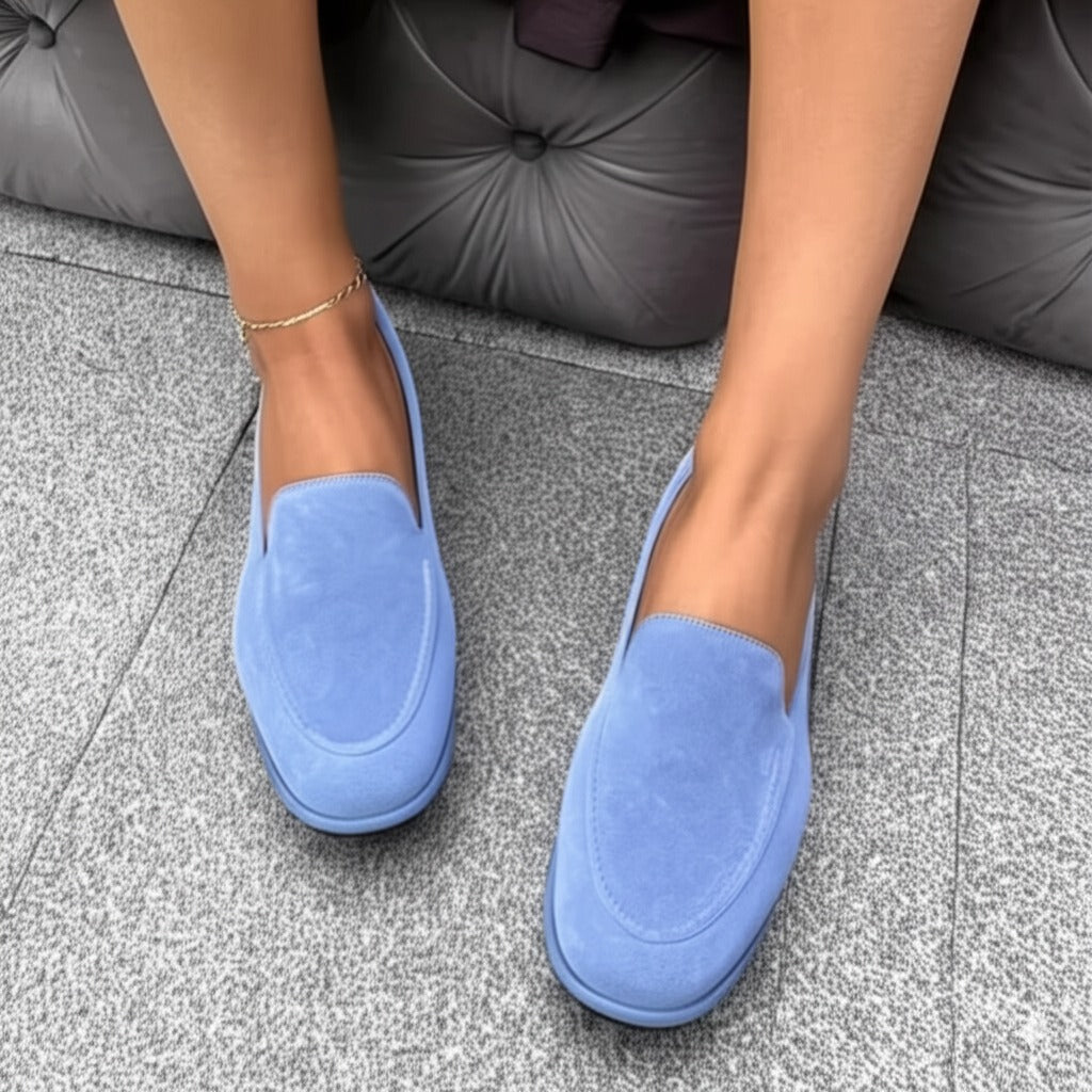 Light Blue Suede Slip - On Loafers