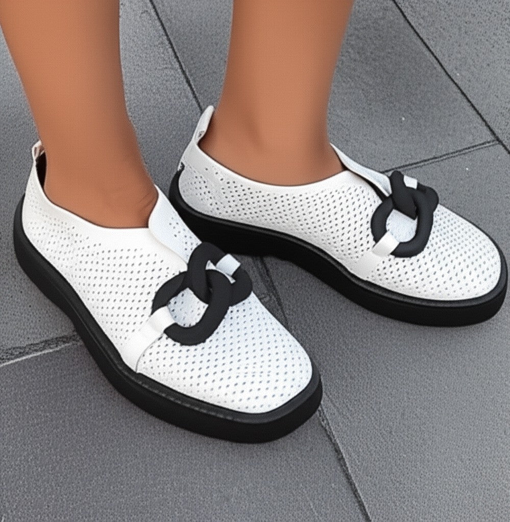 White Mesh Platform Shoes with Black Trim Product Information