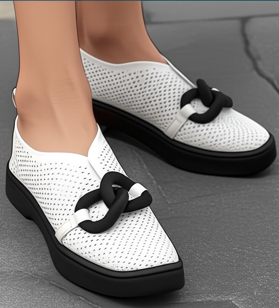 White Mesh Platform Shoes with Black Trim Product Information