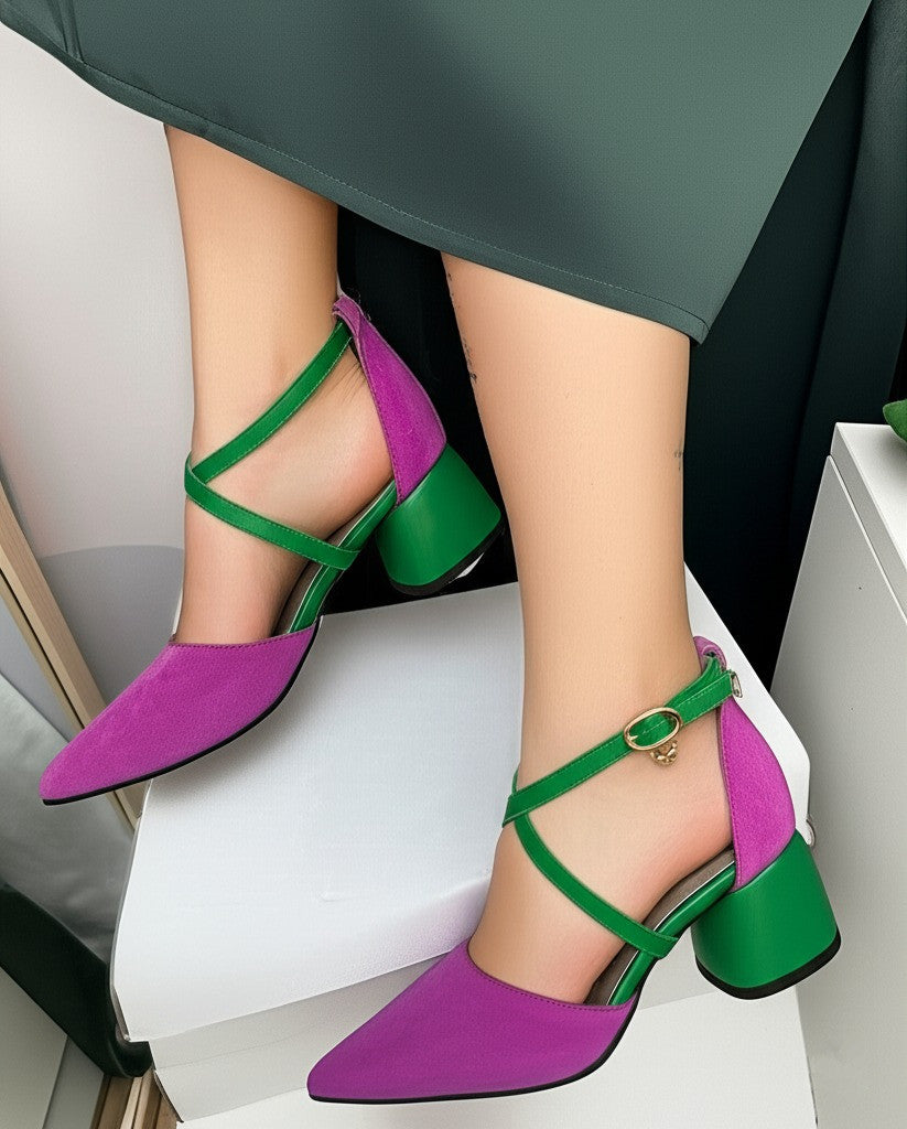 Cross Strap Block Heel Pumps