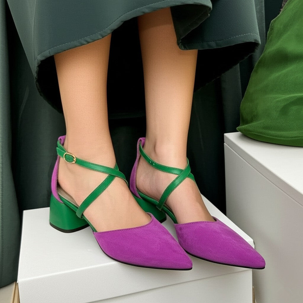 Cross Strap Block Heel Pumps