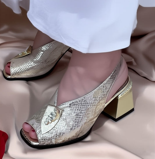 Embellished Peep Toe Block Heel Slingbacks