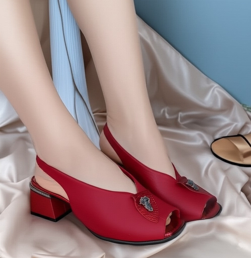 Embellished Peep Toe Block Heel Slingbacks