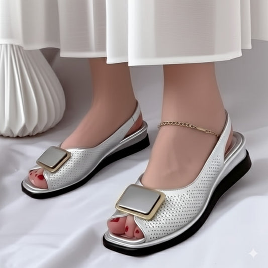 Beige Perforated Slingback Sandals