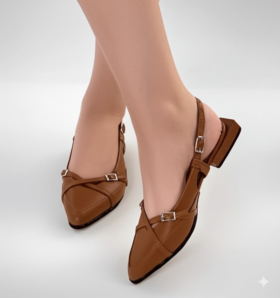 Pointed - Toe Cross - Strap Slingback Flats