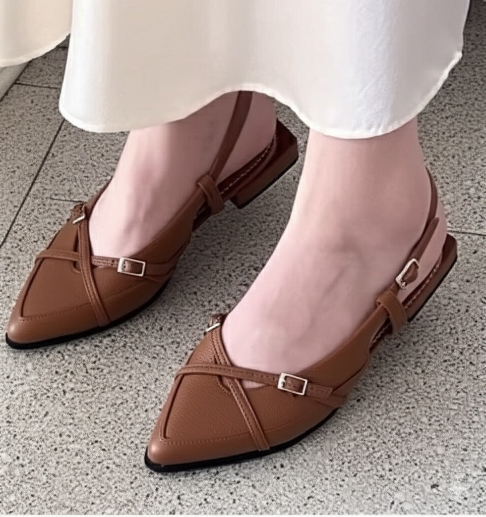 Pointed - Toe Cross - Strap Slingback Flats