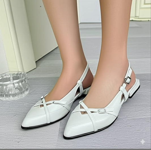 Pointed - Toe Cross - Strap Slingback Flats