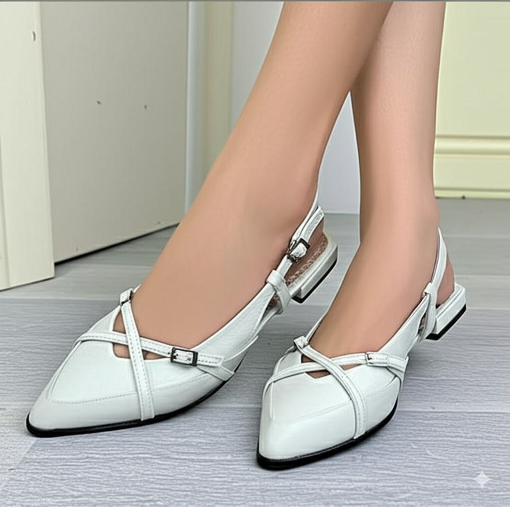 Pointed - Toe Cross - Strap Slingback Flats
