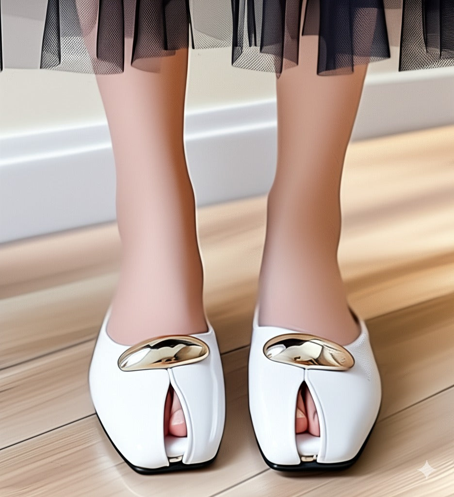 Square Toe Metal Embellished Mules