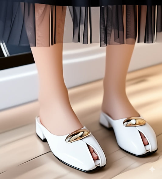 Square Toe Metal Embellished Mules