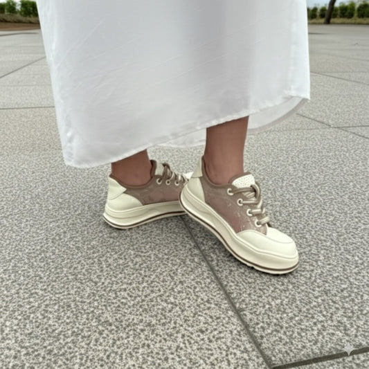 Beige Logo Print Platform Sneakers