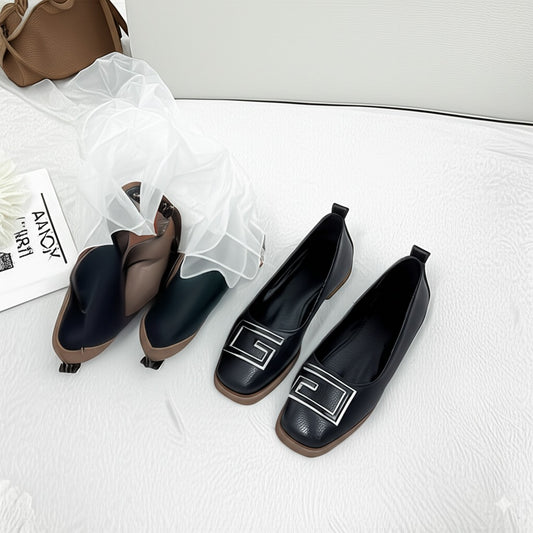Metallic Buckle Flat Shoes
