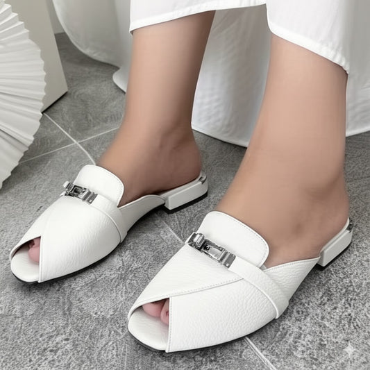 Leather Peep - Toe Mules