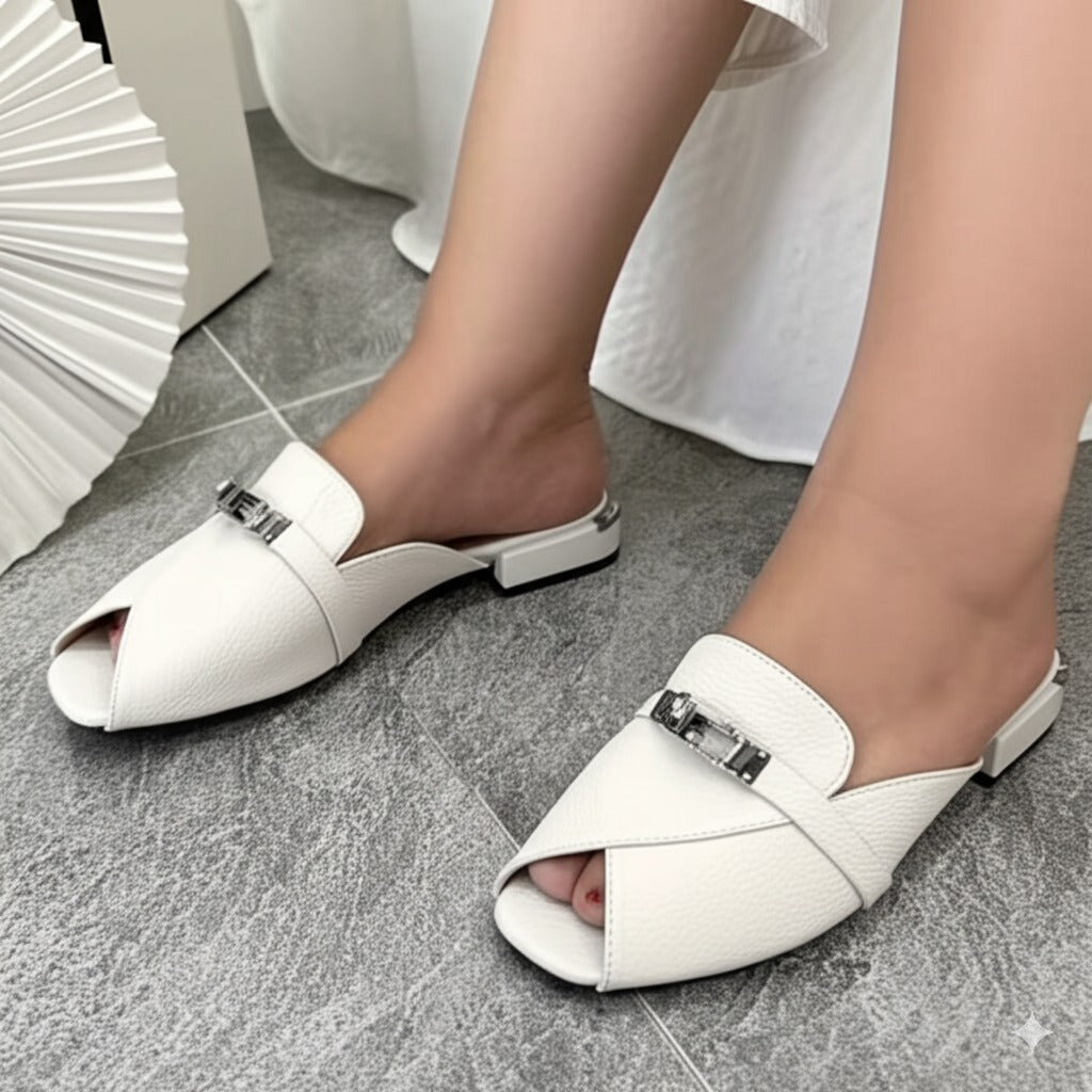 Leather Peep - Toe Mules