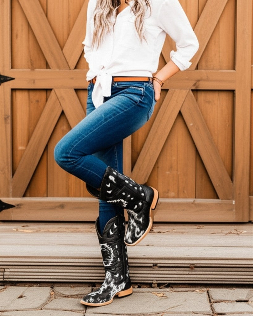 Patterned Leather Cowboy Boots