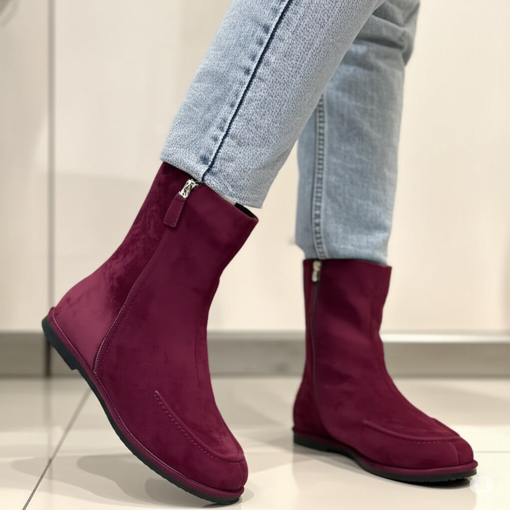 Suede Zip Up Mid Calf Boots