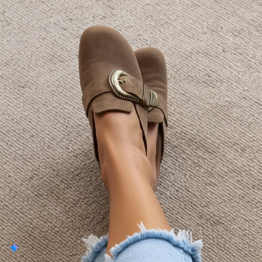 Chunky Buckle Suede Mules