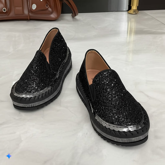 Sparkling Black Slip On Loafers