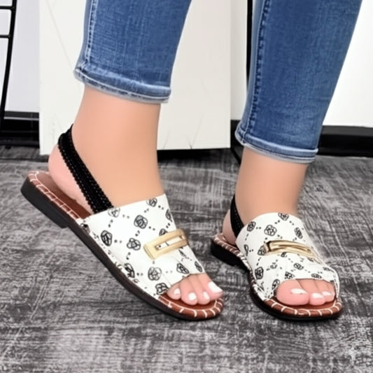 Printed Ankle Strap Flat Sandals