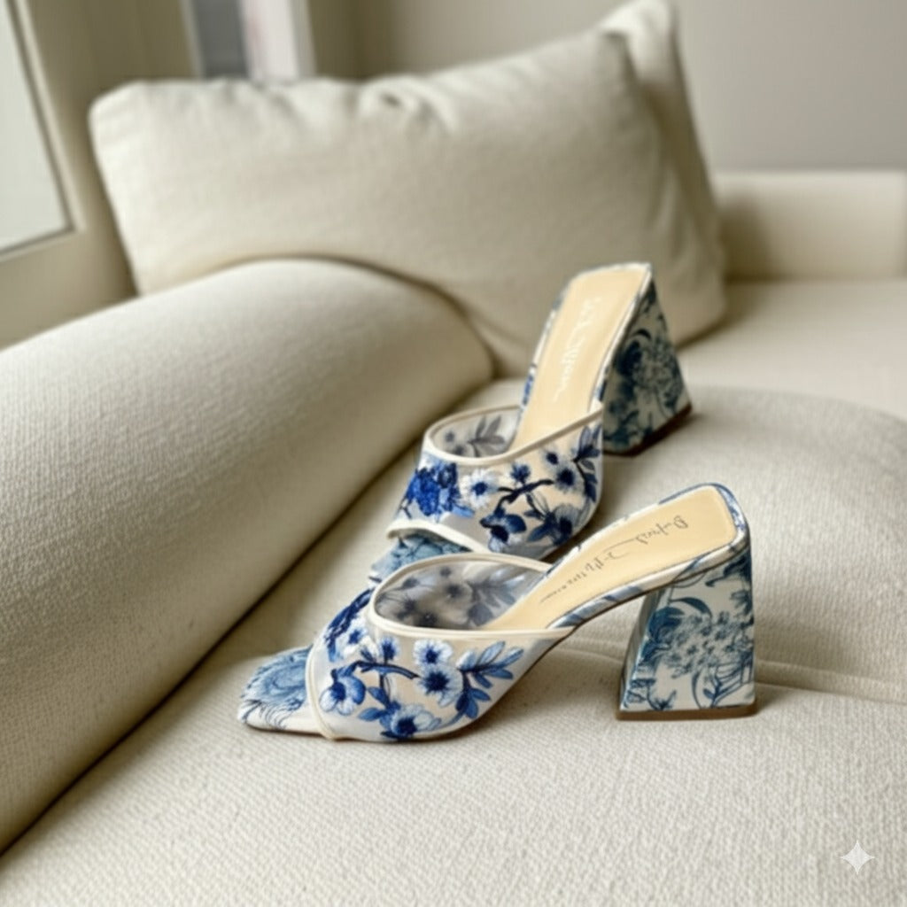 Porcelain - Inspired Mesh Mule Heels