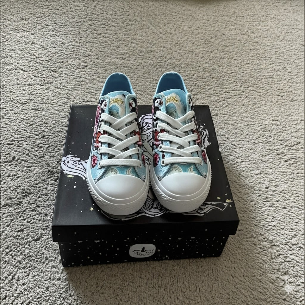 Floral And Skull Print Canvas Sneakers