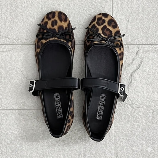 Leopard Print Mary Jane Flats With Bow