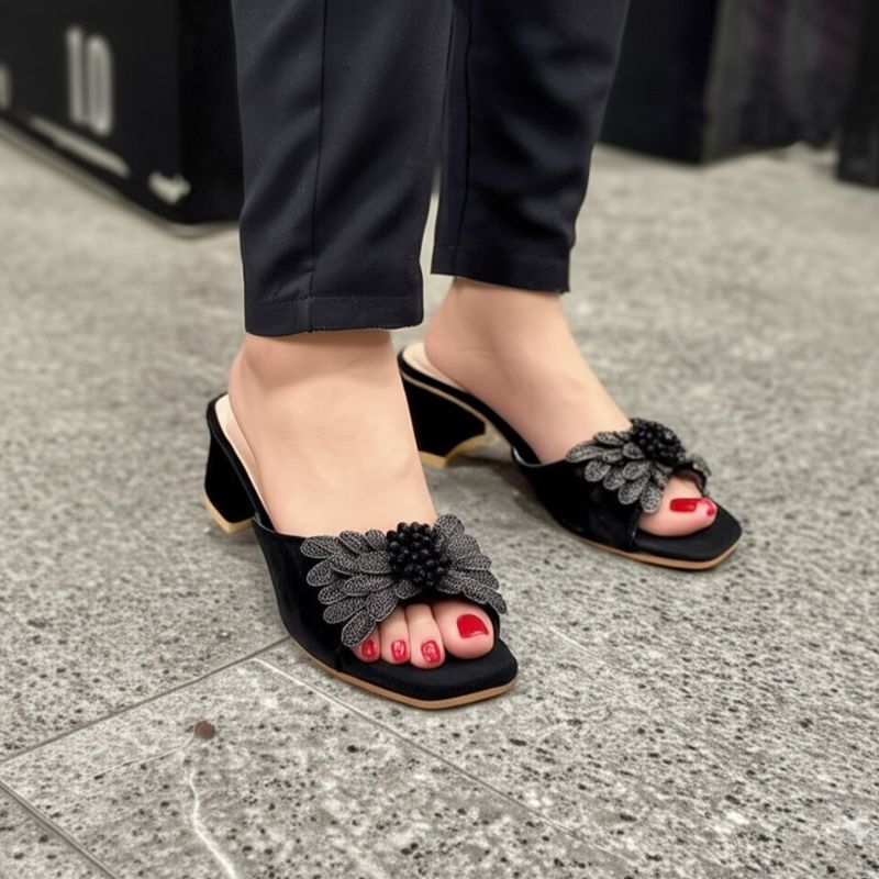 Embellished Block Heel Mules