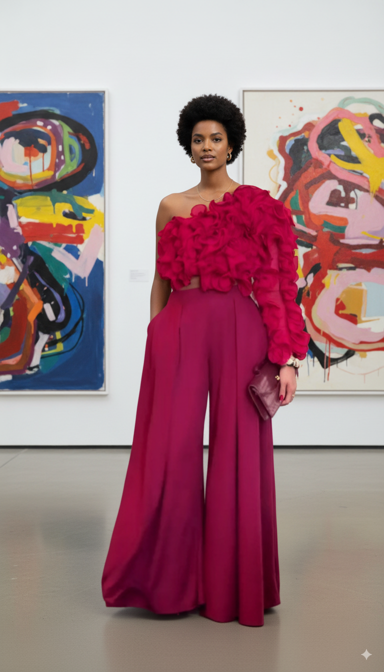 Magenta Ruffled One - Shoulder Set
