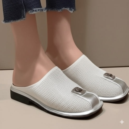 Mesh And Metallic Mules