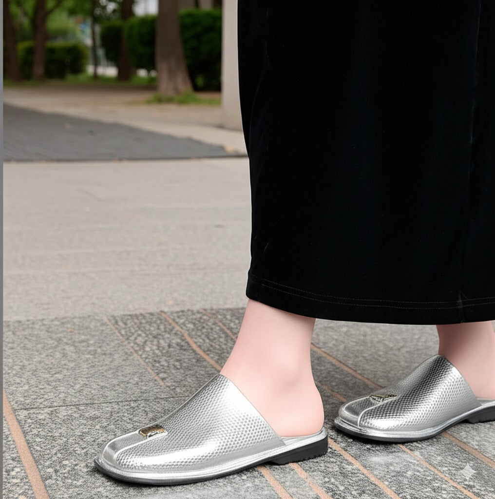 Mesh And Metallic Mules
