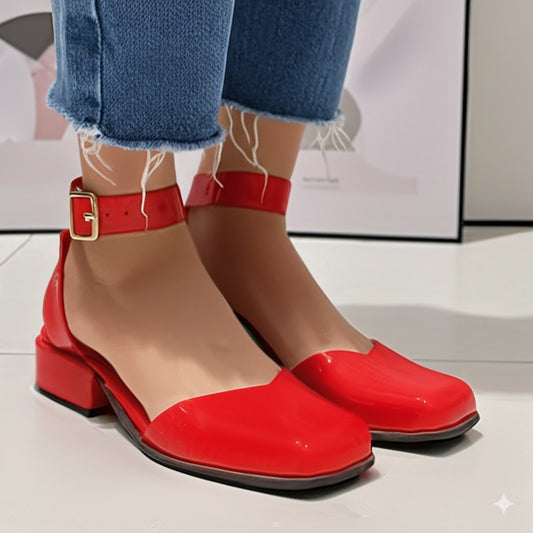 Two-Tone Ankle Strap Square-toe Flats