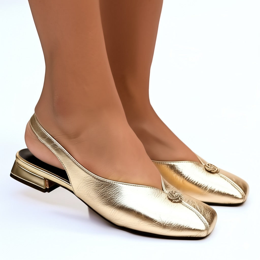 Gold Metallic Square - Toe Slingback Flats